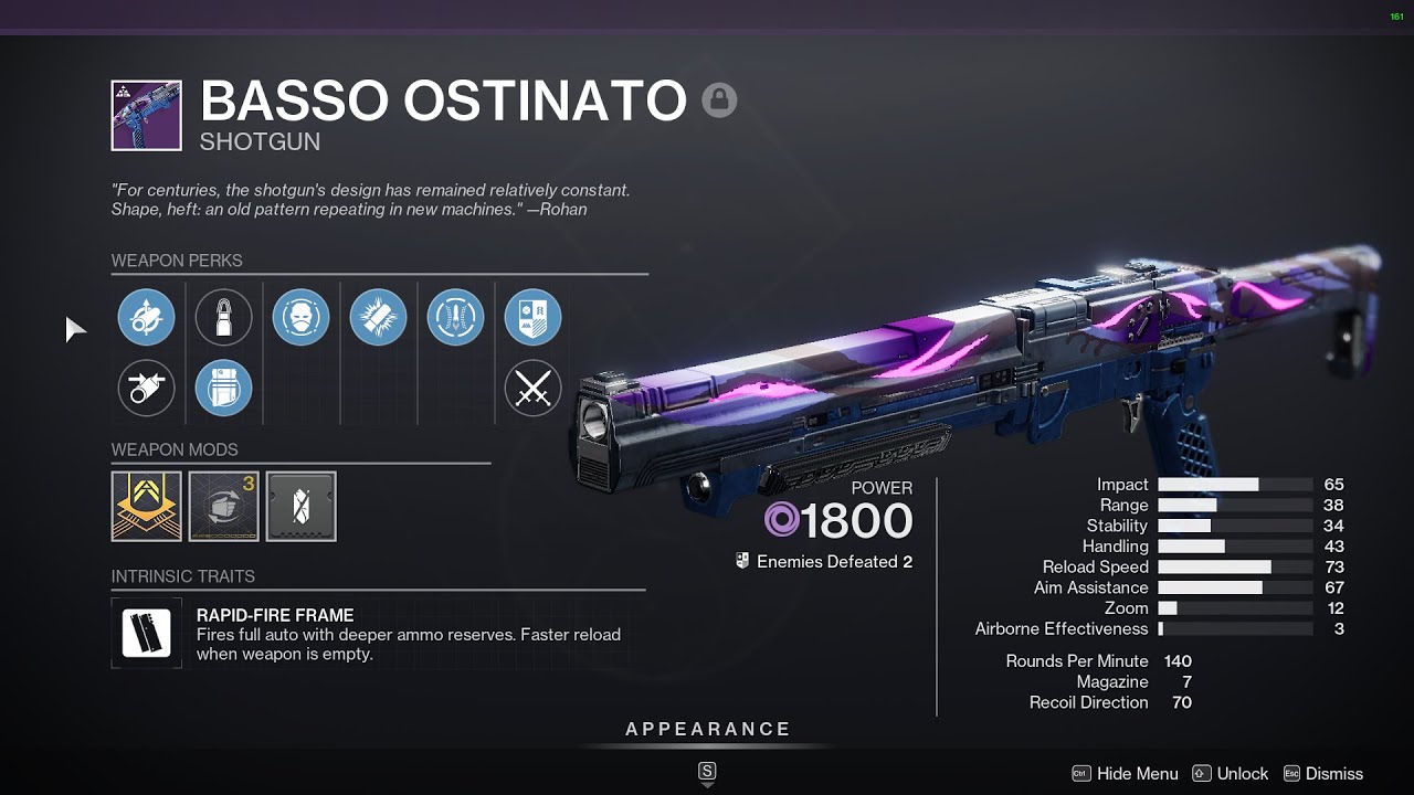 Basso Ostinato legendary Void shotgun - Rapid-Fire Frame - PvE god roll with Destabilizing Rounds - Neomuna Terminal Overdrop activity
