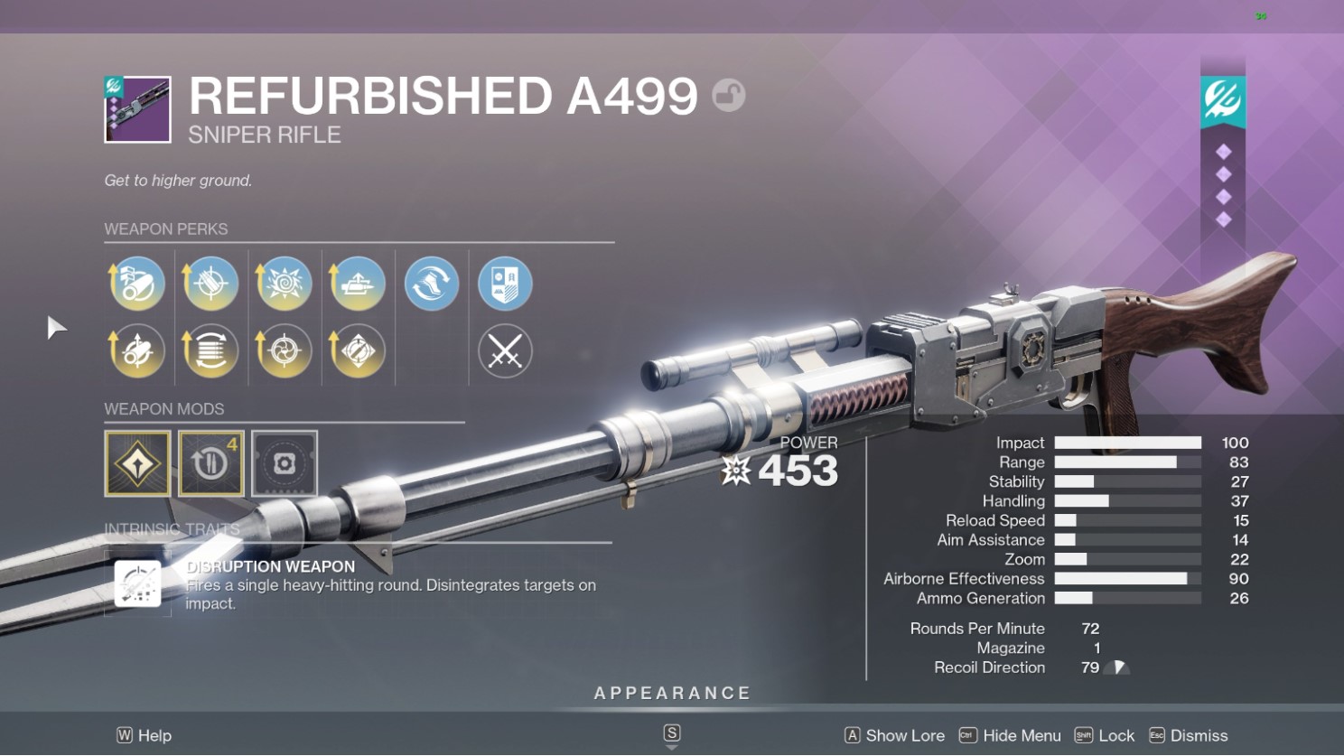 Refurbished A499 Kinetic Disruption Heavy Sniper Rifle – Star Wars‑inspired Amban blaster design – Destiny 2 Renegades – PvE god roll Snapshot Sights and Aggregate Charge – PvP god roll Snapshot Sights and Mulligan