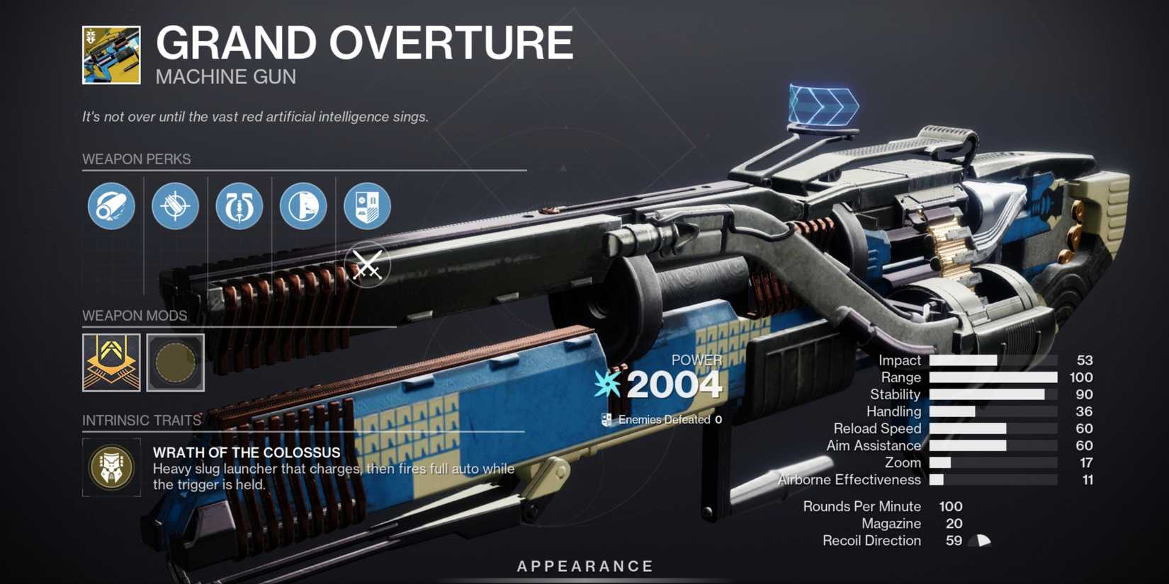 Destiny 2 Grand Overture Exotic Solar machine gun – heavy slug launcher – stats and perks – Wrath of the Colossus charges full auto missiles – Omega Strike loads micro-missiles – Season of the Risen Season Pass exotic