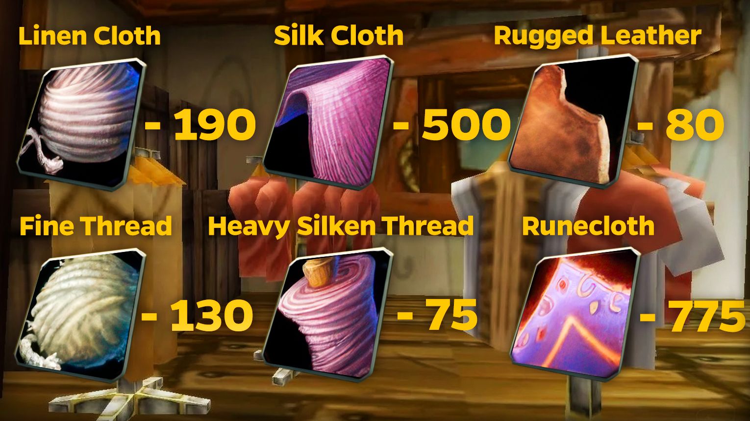 Shopping List for 1300 Tailoring Leveling