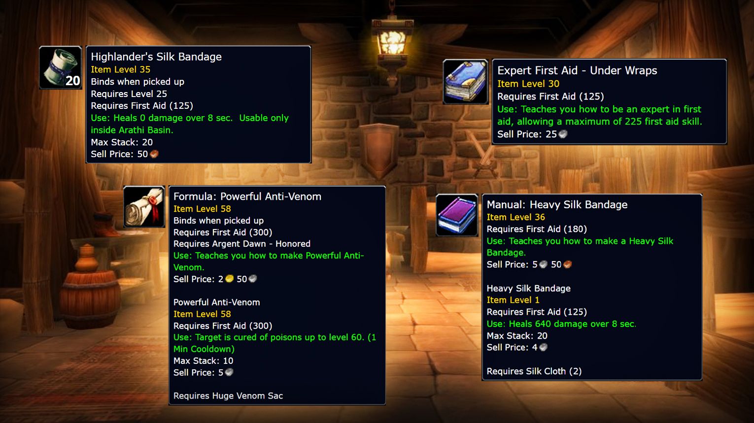 WoW Classic First Aid Recipes Overview