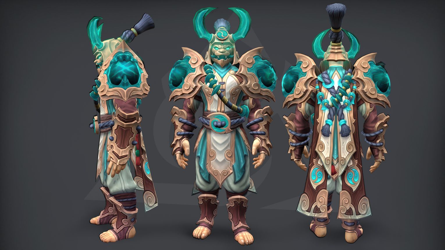 Monk tier set – Way of Ra‑den's Chosen (Normal) – vibrant blue with gold trims and soft lightning glow – WoW Midnight Season 1