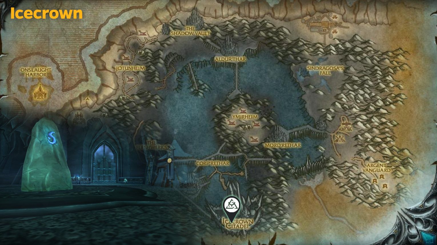 Pit of Saron dungeon map – Mythic+ layout with split paths and quarry camps – WoW Midnight Season 1