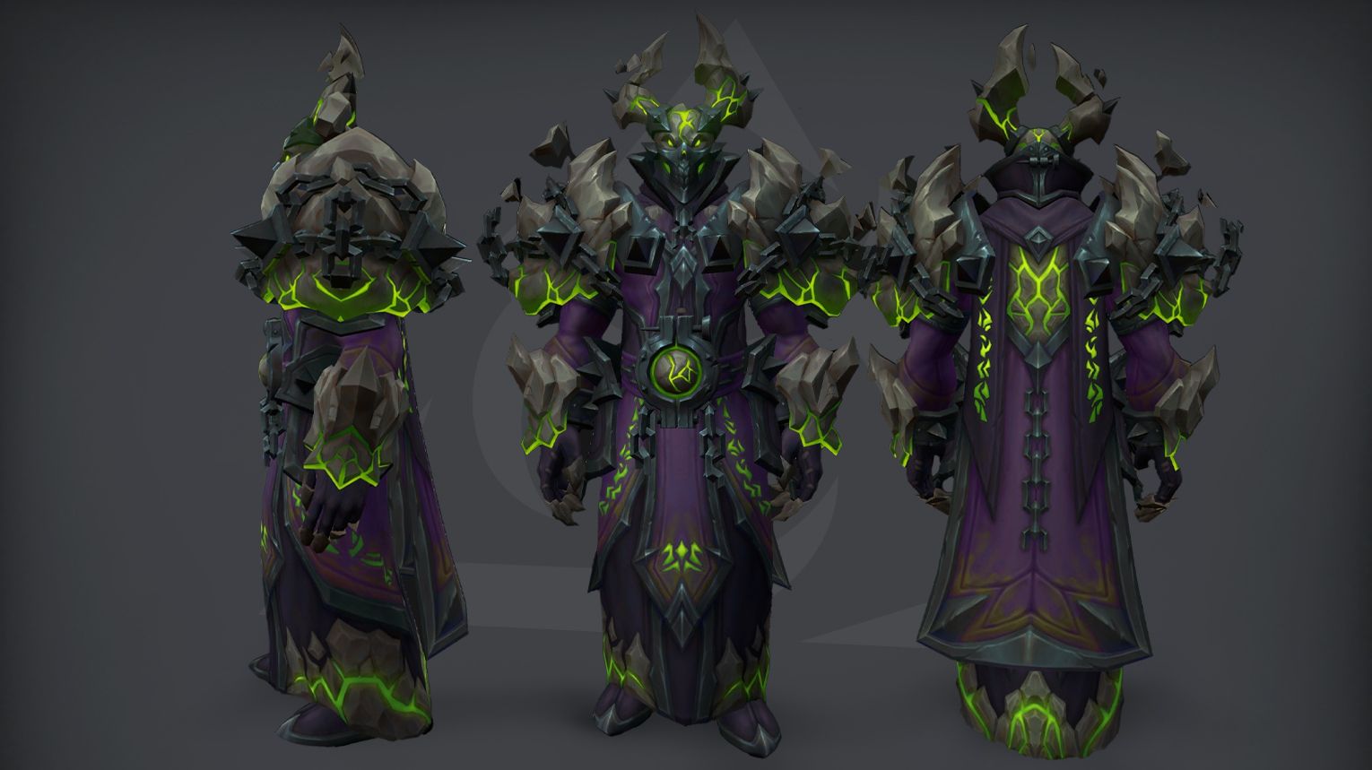 Warlock tier set – Reign of the Abyssal Immolator (Normal) – dark demonic armor with green fel fire accents – WoW Midnight Season 1