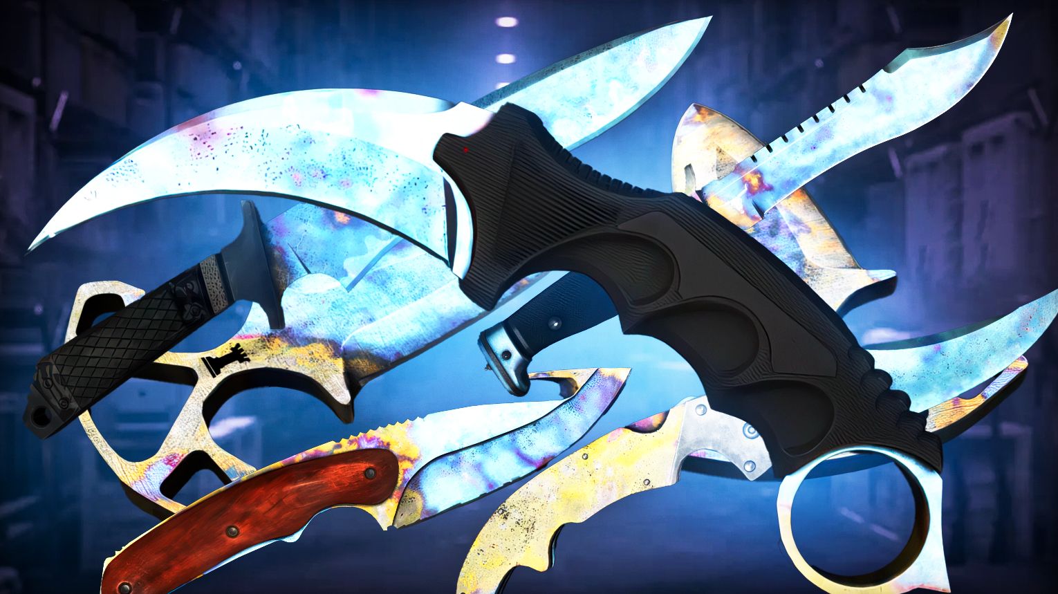 CS2 knife patterns and Blue Gem guide – Case Hardened Blue Gem patterns by tier, pattern index vs float, Fade percentage tiers, Crimson Web web count, Marble Fade Fire & Ice max red tiers, Doppler phases – Counter-Strike 2