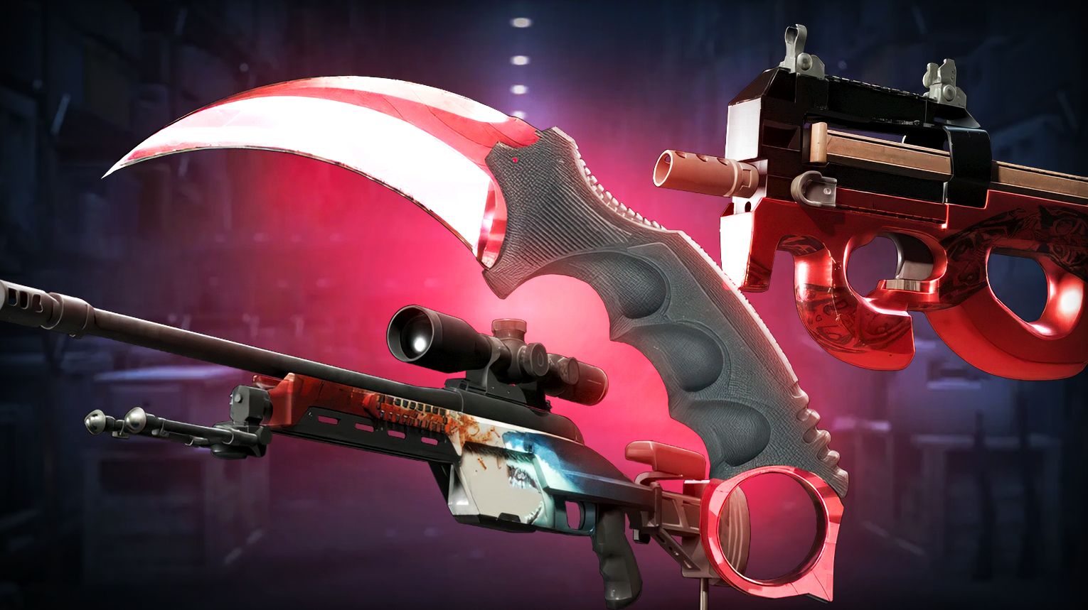 CS:GO Weapon Case 2 - Covert SSG 08 Blood in the Water - Classified P90 Cold Blooded and USP-S Serum - OG 5 knives (Karambit, M9 Bayonet, Bayonet, Flip Knife, Gut Knife) in classic finishes - Counter-Strike 2