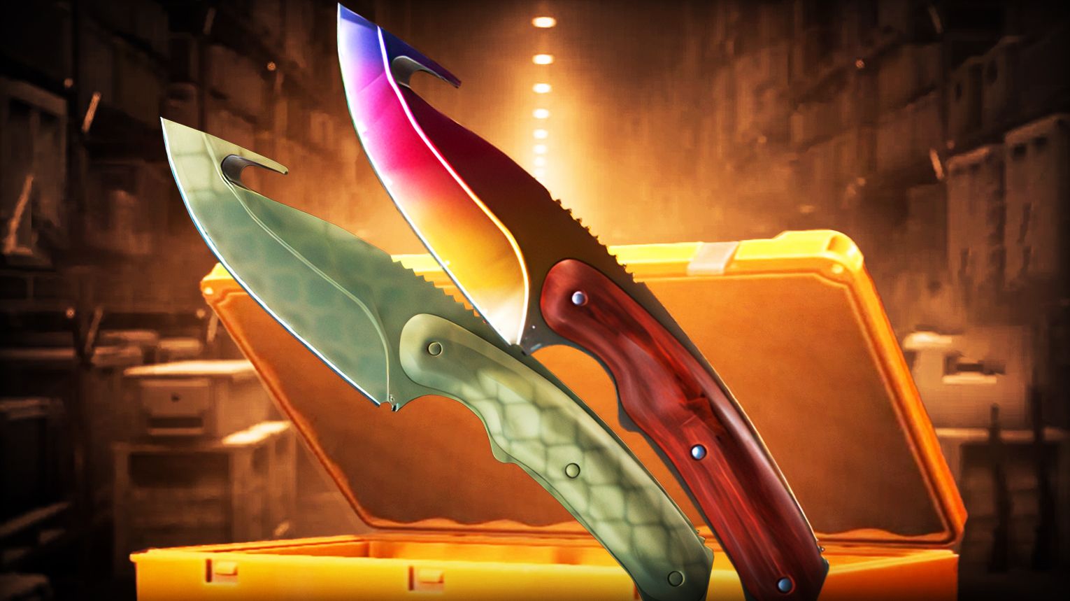 CS2 Gut Knife – curved gut-hook blade, folding design, classic finishes, Vanilla, Doppler, Fade, Crimson Web, Case Hardened – Counter-Strike 2