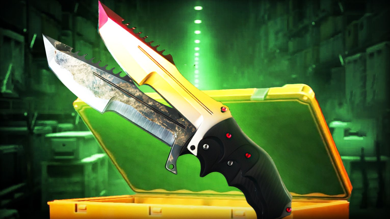 CS2 Huntsman Knife – tanto-style blade, flat top edge, classic finishes, Vanilla, Fade, Doppler, Crimson Web, Case Hardened, Marble Fade – Counter-Strike 2