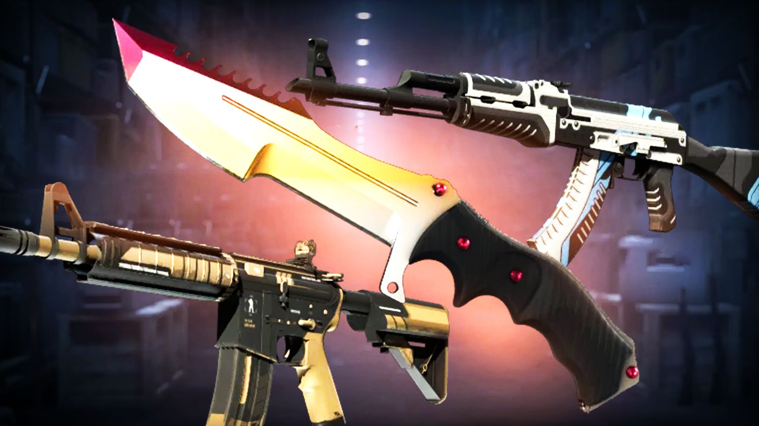 Huntsman Weapon Case - exclusive Huntsman Knife - Covert AK-47 Vulcan and M4A4 Desert-Strike - Classified M4A1-S Atomic Alloy and USP-S Caiman - Counter-Strike 2