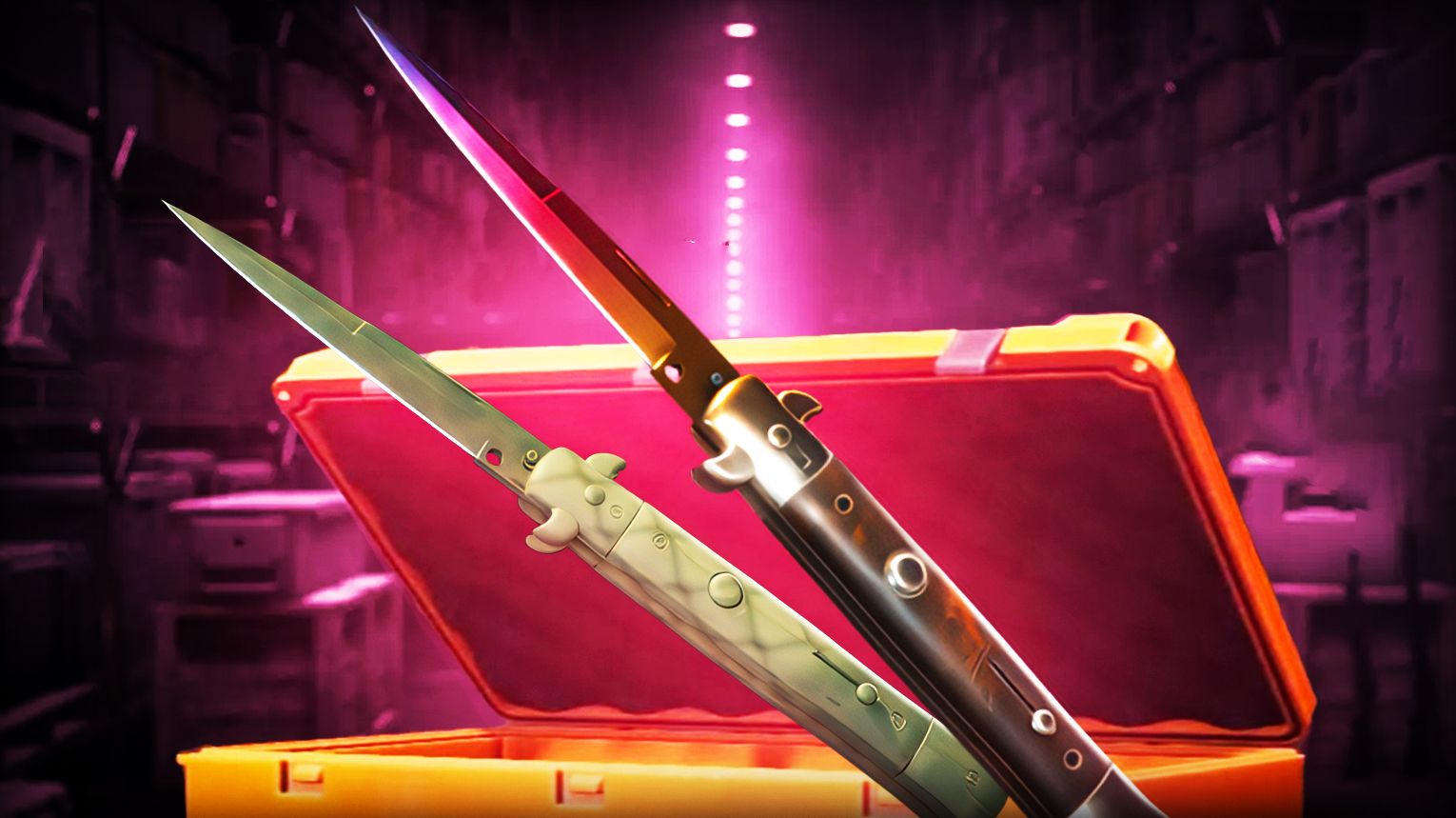 CS2 Stiletto Knife – switchblade folding knife, slim needle-point blade, mechanical snap-out animation, classic finishes, Vanilla, Fade, Doppler, Marble Fade, Crimson Web – Counter-Strike 2