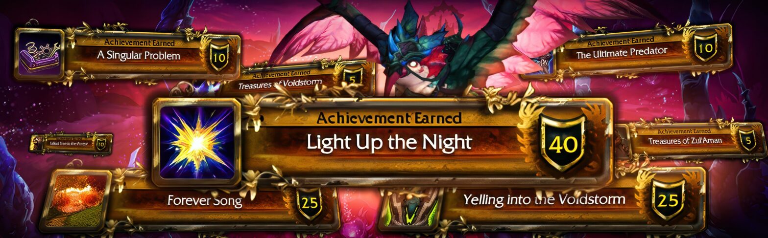 Light Up the Night meta‑achievement guide cover – Brilliant Petalwing mount and four zone metas – WoW Midnight