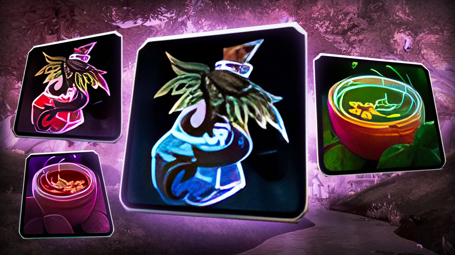 Consumables — Darkmoon Firewater, Haranir Phials, and profession teas for Eversong Woods dual gathering.
