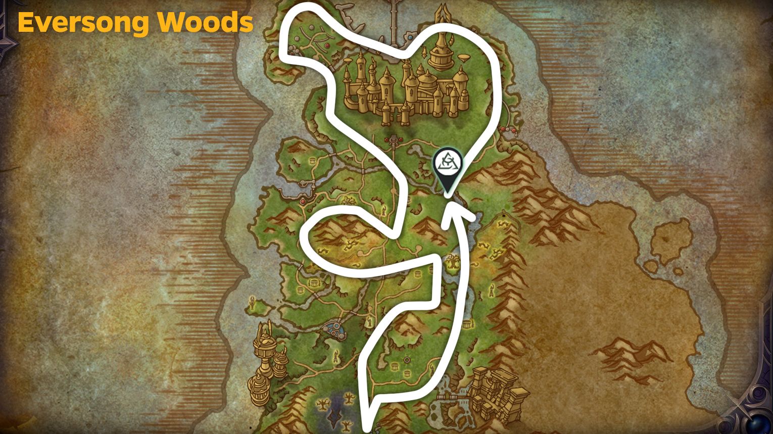 Eversong Woods herbalism routes — river runs, forest edges, and herb nodes in WoW Midnight.