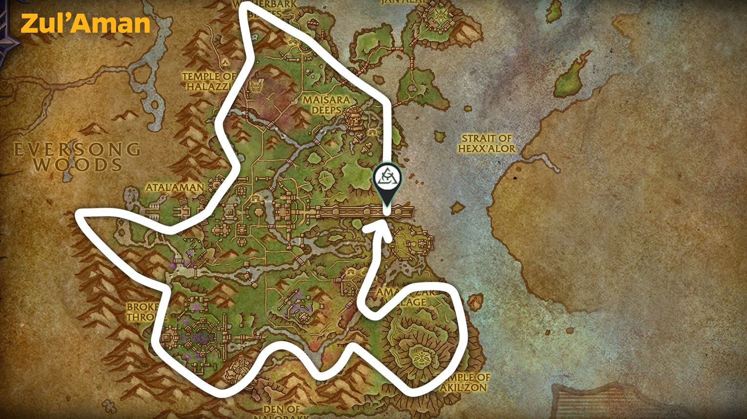 Zul'Aman mining routes — ridge rails, edge loops, and Wild ore nodes in WoW Midnight.