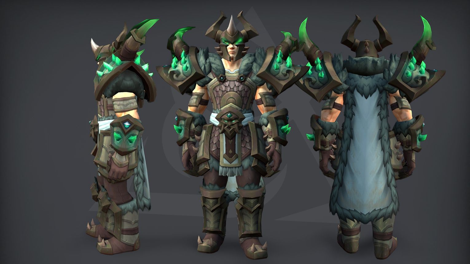 WoW Midnight Season 2 Warrior tier set guide cover: Arms, Fury, and Protection 2-piece and 4-piece set bonuses from the Venomous Abyss raid. Troll‑themed plate armor with serpent fang motifs and poison aesthetics.