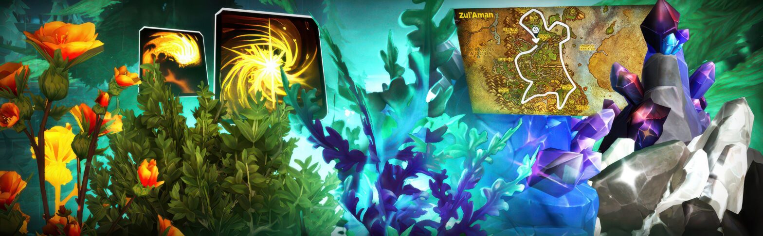 Zul'Aman dual gathering guide — mining, herbalism, and skinning routes in WoW Midnight.